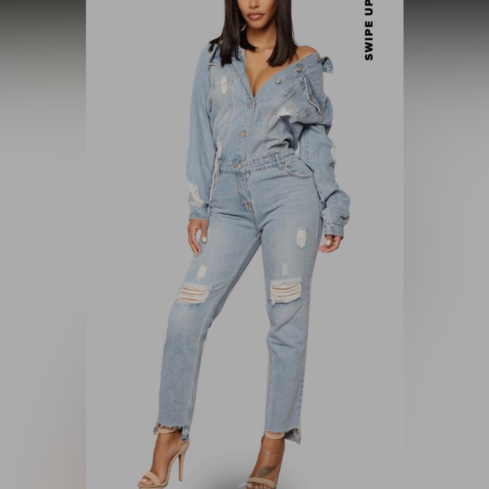 Women's Light Blue Denim Jumpsuit
